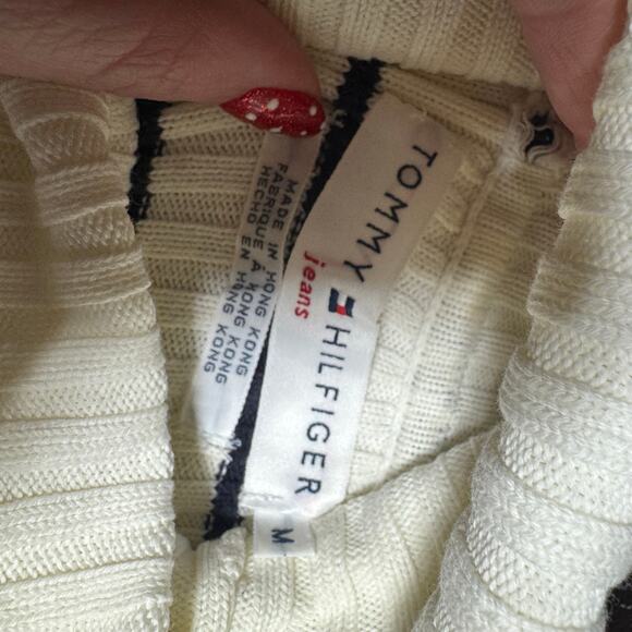 Tommy Hilfiger Vintage Y2K Striped Turtleneck Sweater Women’s M Cream Navy - Picture 4 of 12